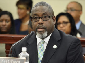 Property and Procurement Commissioner nominee Anthony Thomas fields questions during the Senate Rules and Judiciary hearing on Thursday. (Barry Leerdam photo for USVI Legislature)