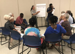 Zandy Hillis-Starr and Akee, McIntosh lead a breakout group at the National Park Service's ''Slavery to Freedom' meeting. (Elisa McKay photo)