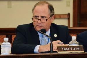 WAPA CEO Lawrence Kupfer testifies Thursday before the Senate Committee on Infrastructure and Housing. (Photo by Barry Leerdam for the V.I. Legislature)