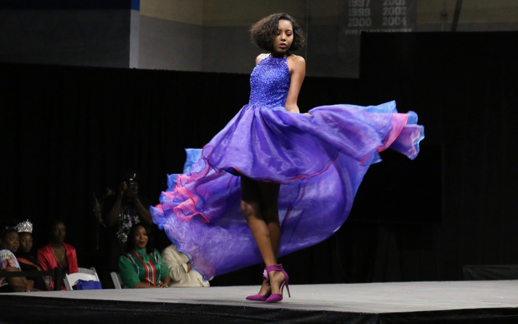 Model Natasha Sinanan is a swirl of color in the High Fashion category Sunday in the St. Croix Style Fashion Week finale. (Linda Morland photo)