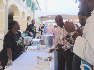 The Kallalloo Man serves up tasty stew for the crowd. He won second place for Soups and Stews. (Susan Ellis photo)