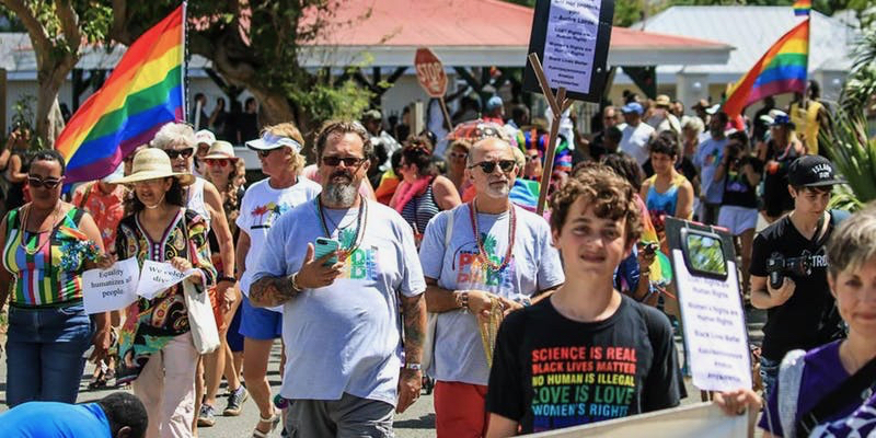 Marchers celebrate gay pride in Frederiksted June 2018. (Photo submitted by Topher Swanson)