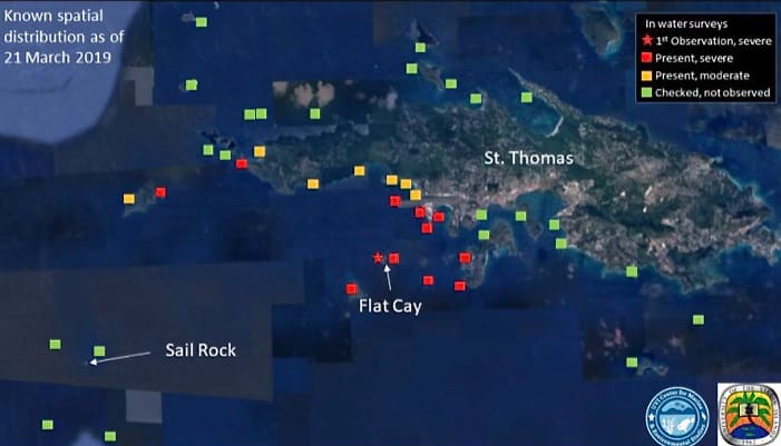 Chart shows distribution of coral affected by SCTLD.