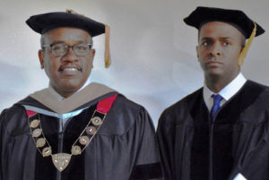 Gov. Albert Bryan, the first elected governor to graduate from the University of the Virgin Islands, and attorney Bakari Sellers, keynote speaker for the UVI commencement.