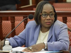 Debra Watlington testifies to the Senate Committee on Rules and Judiciary.(Photo by Barry Leerdam, Legislature of the Virgin Islands)