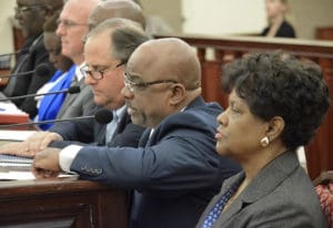 A panel of government agency representatives testify on their departments' hurricane preparedness plans. (Photo by Barry Leerdam, USVI Legislature)