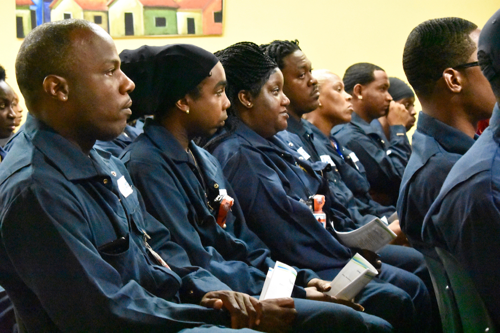 A group of 35 Virgin Islanders represent Limetree Bay’s first graduating class from a six-week program on refinery basics. (Source photo by Wyndi Ambrose)