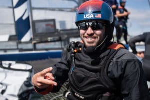 Taylor Canfield of St. Thomas is 'flight controller' onboard the USA SailGP Team F50. (Photo by Matt Knighton for SailGP)