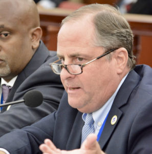 Lawrence Kupfer, executive director WAPA, addresses the issue of payments to Vitol during Wednesday's Senate discussion. (Photo by Barry Leerdam, Legislature of the Virgin Islands)