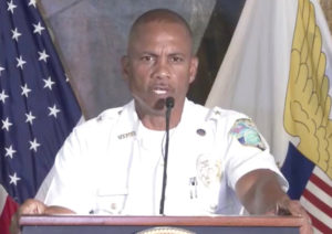 St. Croix Police Chief William Harvey describes recent spate of violent crimes. (Image captured from the V.I. Government's livestream of the press conference)