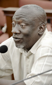 Joseph Novelle testifies Monday about his proposed lease of government land. (Photo by Barry Leerdam, USVI Legislature)