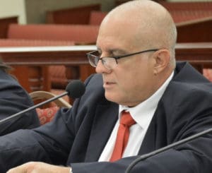 USVI Inspector General Steven van Beverhoudt testifies Friday before the Senate Finance Committee. (Photo by Barry Leerdam for the V.I. Legislature)