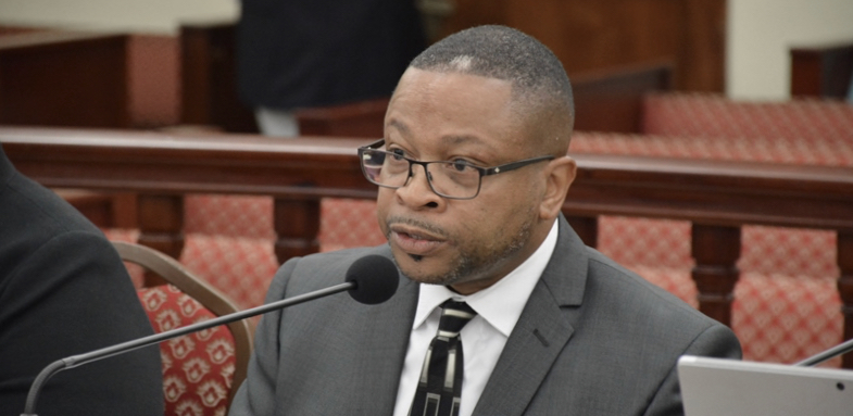 Adrian Taylor, acting executive director V.I. Waste Management Authority, told senators why garbage has piled up at bin sites. (File photo by Barry Leerdam for the V.I. Legislature)