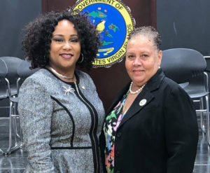 Education Commissioner Racquel Berry-Benjamin, left, and Assistant Education Commissioner Maria Encarnacion. Encanacion died Saturday after a brief illness. (Department of Education photo)