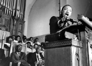 Martin Luther King Jr. addresses a capacity audience at Riverside Church, New York City on April 4, 1967.