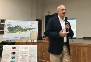 Vitema director Daryl Jaschen hosts a town hall meeting at Canegata Recreation Complex. (Source photo by Susan Ellis)