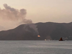 Dump fire on Tortola as seen from Cooper Island on Feb. 3 2020. (Photo provided by Matt Mullen)