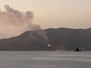 Dump fire on Tortola as seen from Cooper Island on Feb. 3 2020. (Photo provided by Matt Mullen)