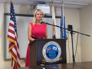 DEA Agent in Charge Tracey Gardner talks about opioids at Tuesday's news conference. (Source photo by Susan Ellis)