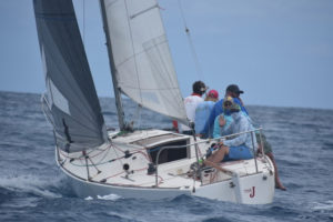 Cruzan Confusion, a J24 skippered by Scott Stanton, took honors in the spinnaker class of the 2020 St. Croix International Regatta. (Photo by Chelcie Stanton)