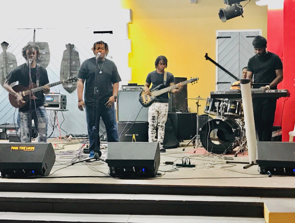 The Mind, Body and Soul Band, from left, DJante Carrington: singer/guitarist; Chandy Jeremiah, singer; Kalid Bruce, bass; Elijah Jackson, piano. (Source photo by Elisa McKay)