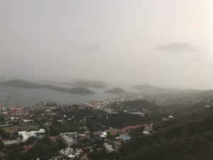 Dust darkens the skies over Charlotte Amalie. (Source photo by Kyle Murphy)