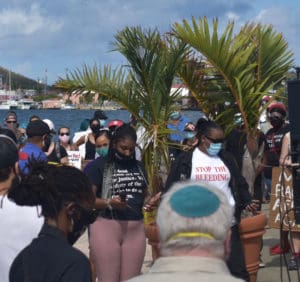 Anjail James gets ready to speak to protesters on the Waterfront on Saturday Morning  (Source photo by Kyle Murphy)