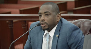 Department of Sports, Parks, and Recreation Commissioner Calvert White testifies during Thursday’s Finance Committee meeting. (Photo by Barry Leerdam, USVI Legislature)