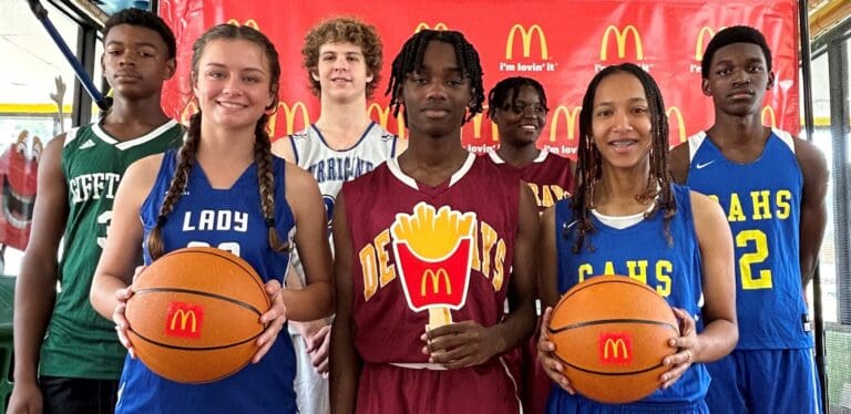 Student athletes from Gifft Hill School, Antilles School, Ivanna Eudora Kean High School, and Charlotte Amalie High School at the McDonald’s/St. Thomas-St. John IAA press conference promoting the 2023 MLK Basketball Tournament. (Source photo by Mark J. Daniel)