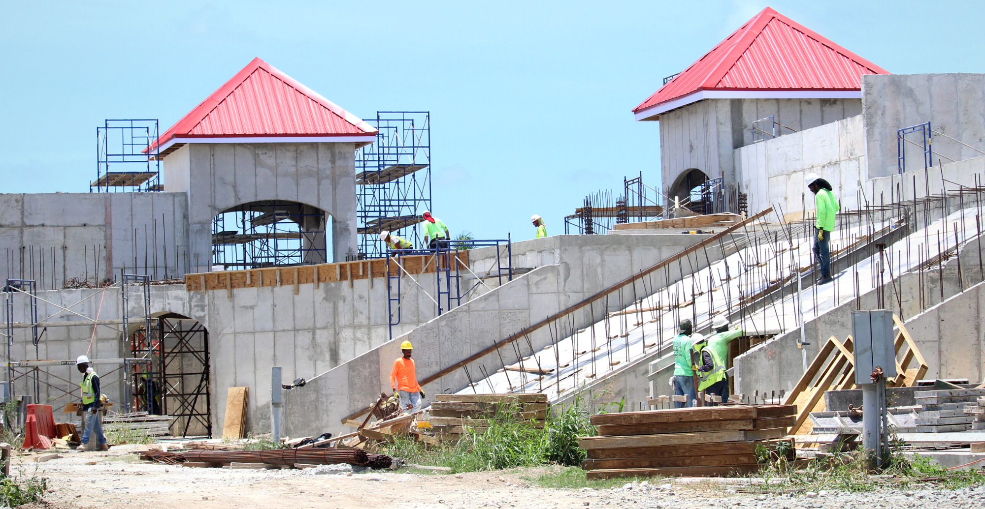 GEC is installing steel reinforcement and forms for bleacher stairs and risers at the Paul E. Joseph Stadium on St. Croix, Public Works said on Wednesday. (Photo courtesy Public Works Department)