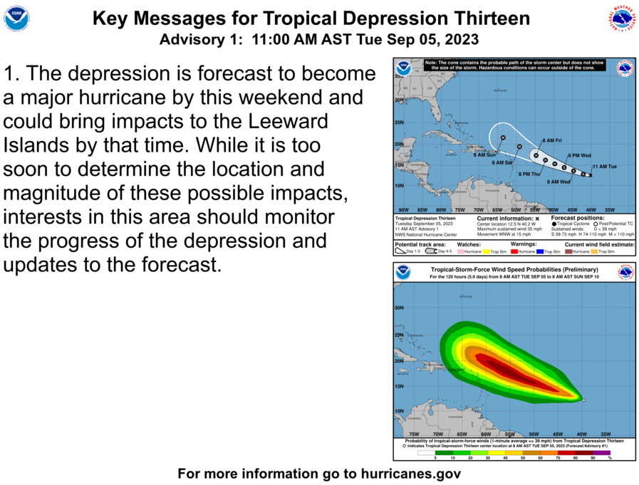 “Key Messages” from the 11 a.m. update on Tuesday from the National Hurricane Center. Residents and visitors in the region should monitor the storm closely. (Graphic courtesy NHC)