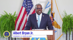 Gov. Albert Bryan Jr. provides updates during a Government House weekly press briefing Monday. (Photo courtesy Government House of the V.I. Facebook)
