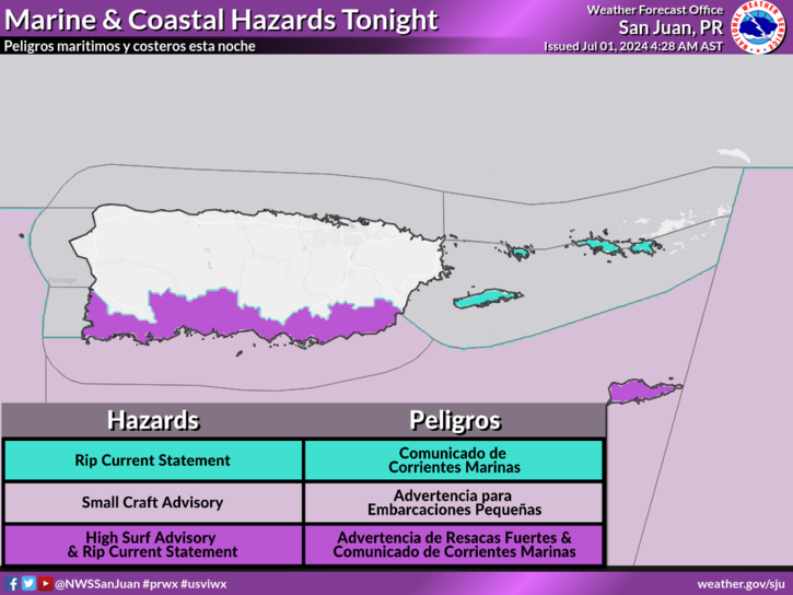 Several marine weather alerts have been issued for portions of the USVI and Puerto Rico as Beryl travels south of the local islands. (Photo courtesy NWS, San Juan, Puerto Rico)