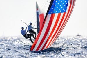 Team USA's Ian Barrows and Hans Henken bring home the bronze in men's skiff racing Friday (Photo courtesy of Team USA Sailing)