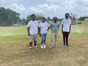 From left in matching t-shirts, participants Angel Figueroa, Adeja Hamilton and Jahnoi Rawlins at the Reef Golf Course (Photo submitted by Rueben Fenton)