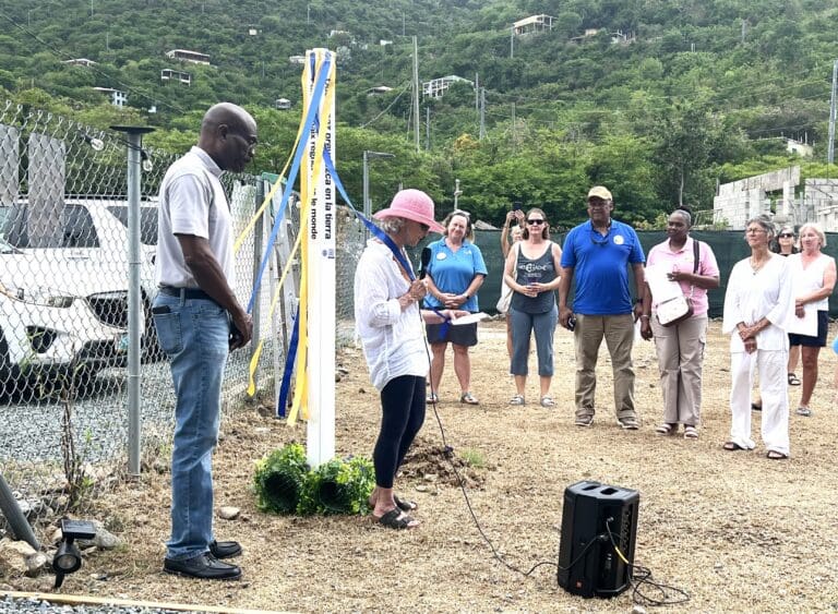 Saturday Crowd Dedicates Rotary Peace Pole on St. John