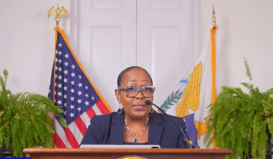 Jennifer Matarangas-King addresses the public after Gov. Albert Bryan Jr. announces her nomination to lead the V.I. Tourism Department during a Government House press briefing Monday on St. Thomas. (Screenshot from Facebook)