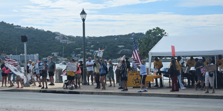Demonstrators March in St. Thomas as Part of Nationwide No Kings Movement