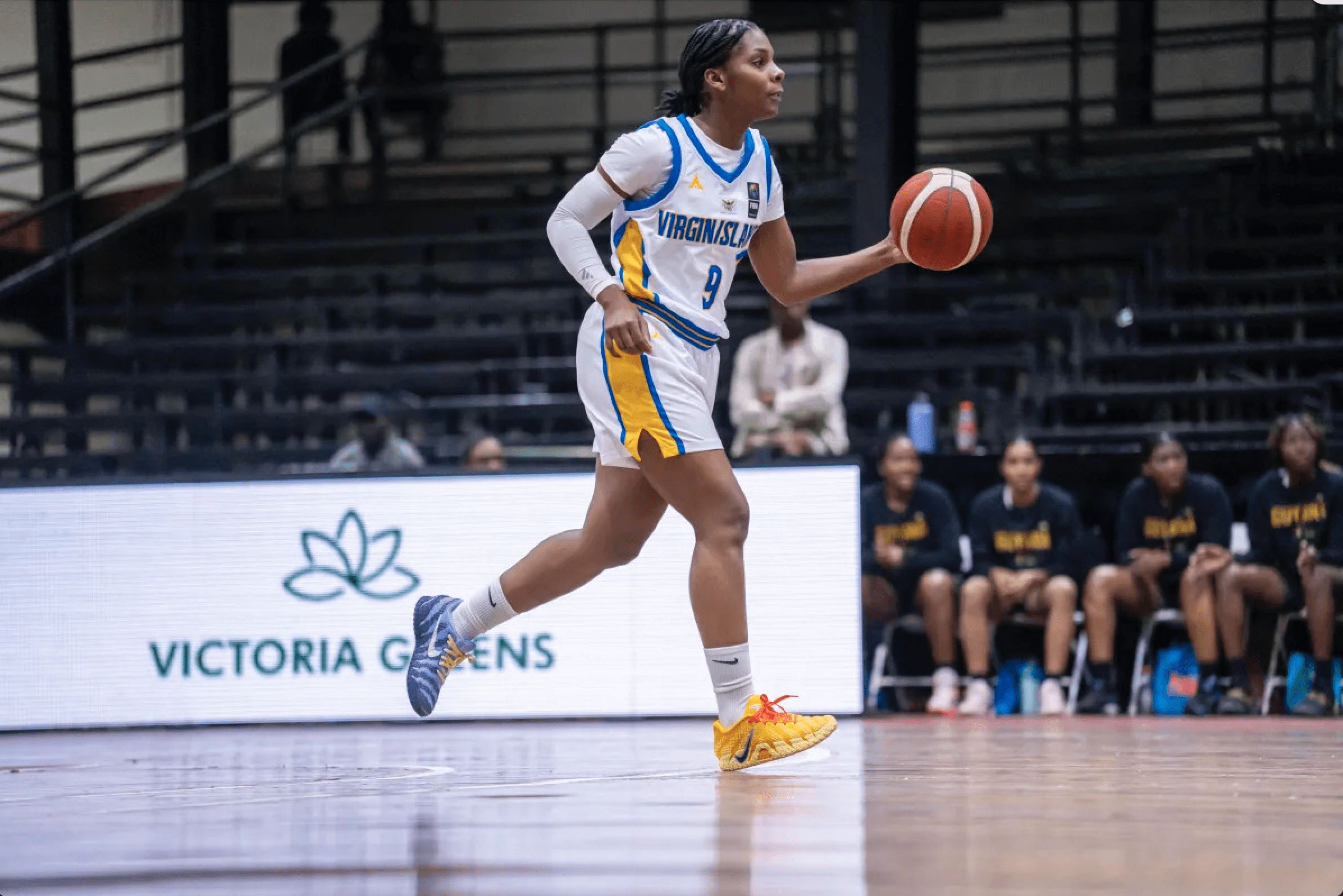 Point Guard Lanese Bough sets the offense in the USVI game against Guyana. (Submitted Photo)