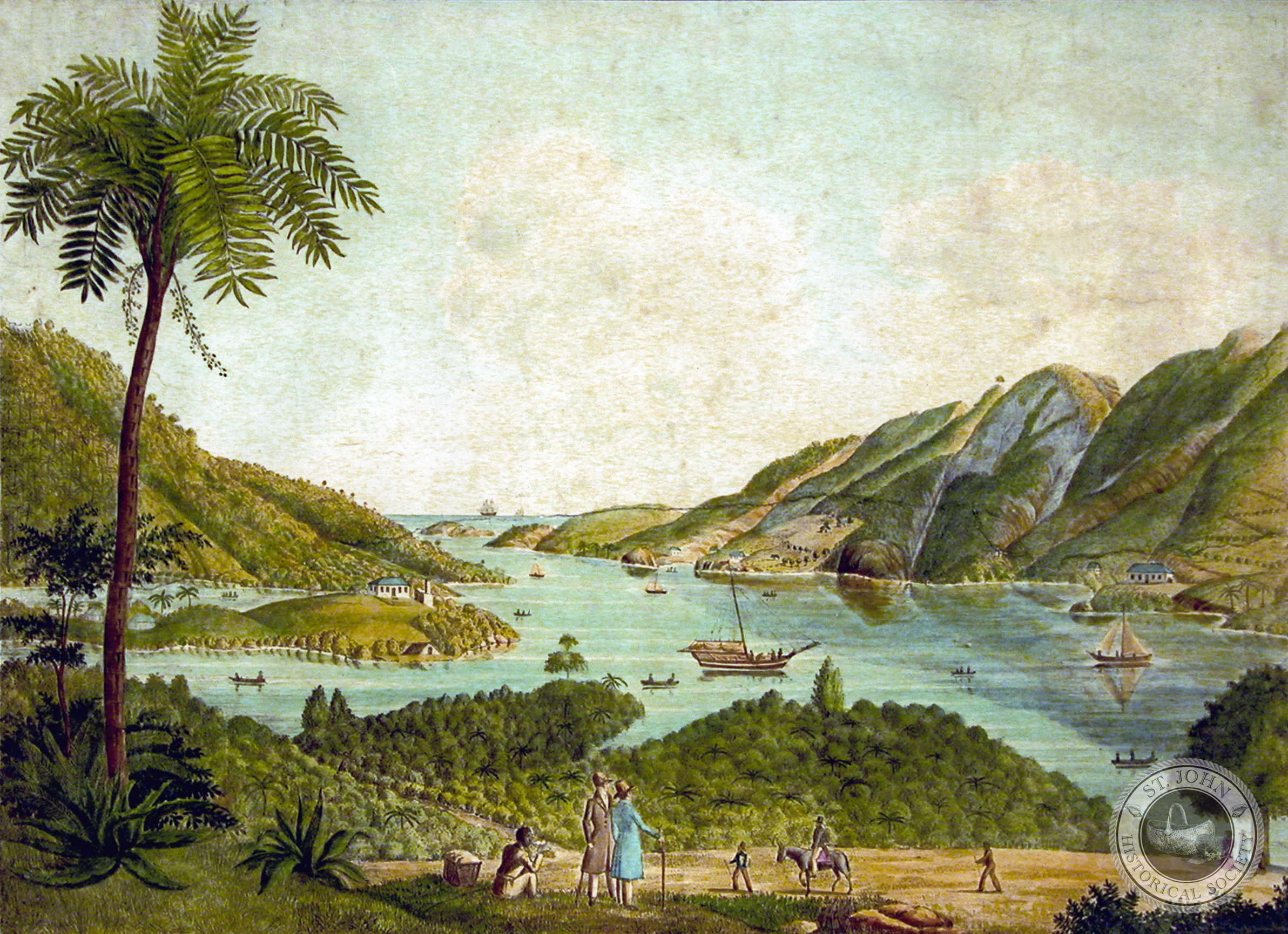 A painting of Coral Bay by Robert H. Schomburgk, dated 1833. (Image courtesy Michael and Jane Sheen collection) 