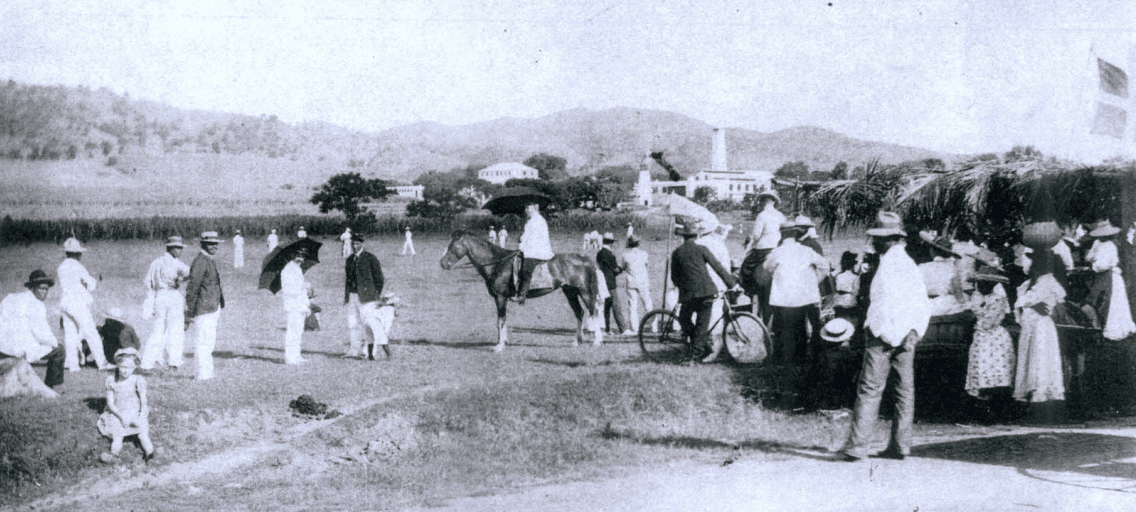 A cricket match at the Estate Prosperity cane field in the 1920s. Cricket was once a popular sport during the Danish and early American rule of the Virgin Islands. Here at Estate Prosperity cane field, a crowd gathers to watch the match. (Photo courtesy the late Erik Lawaetz)