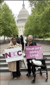 Diana Hampton and Denise Lenhardt Benoit lobby representatives on Capitol Hill, including Delegate Stacey Plaskett, during the National Breast Cancer Coalition Summit in Washington, D.C. (Photo courtesy Diane Hampton)