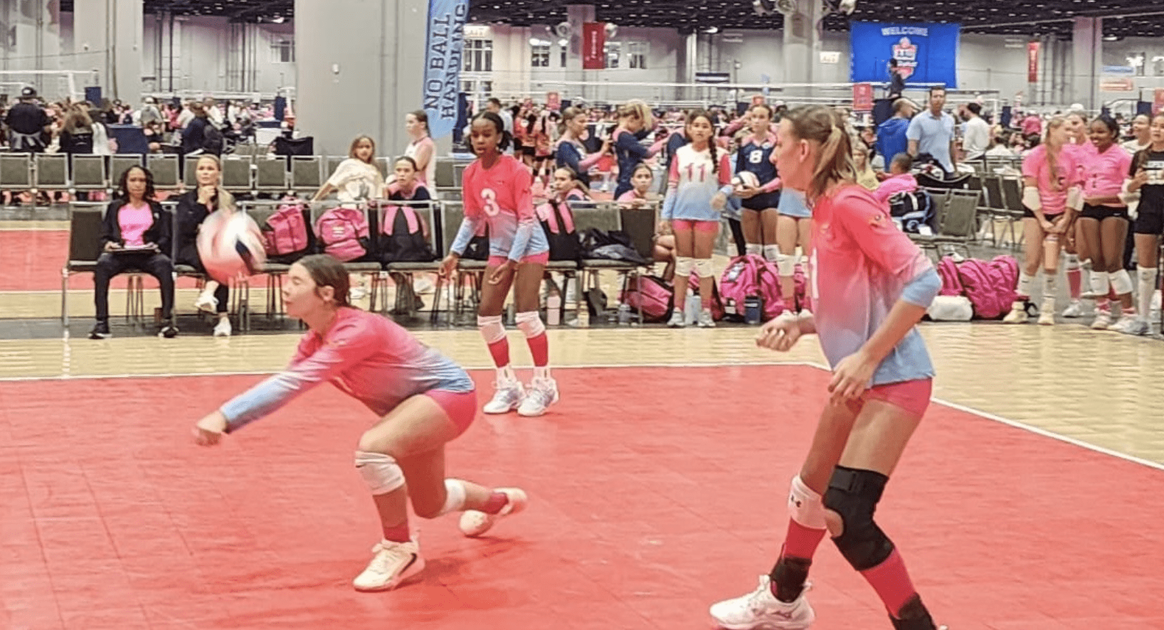 Island Mixx 13U’s Isabella Epps passes the ball during one of her matches at 2026 AAU National Volleyball Championships. (Photo by Jevon Samuel)
